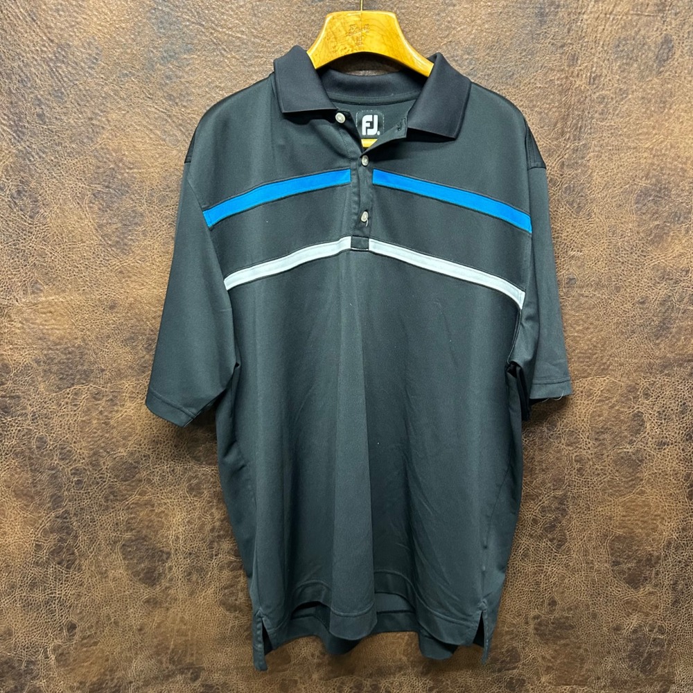 FootJoy Mens XL Golf Polo Shirt Black Blue White Lightweight Travel‎ Vacation